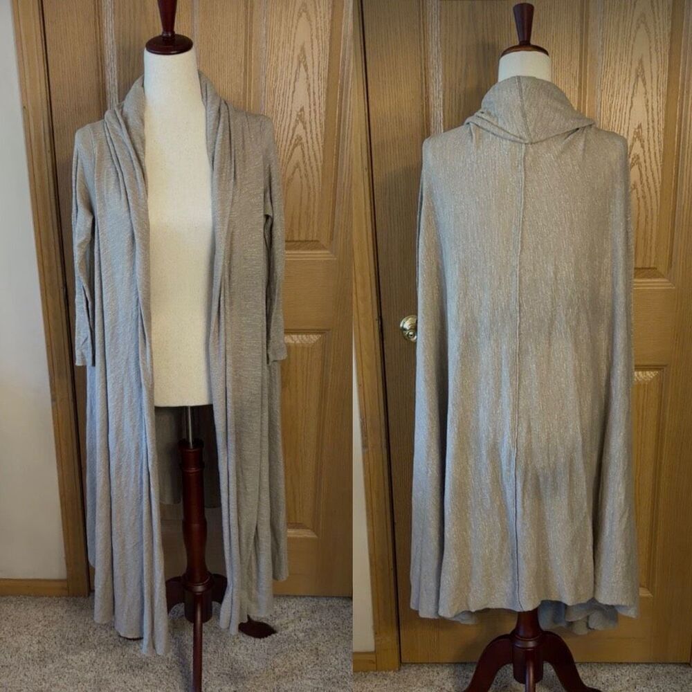 Free People Duster Cardigan Medium Tan Cotton Blend Slub Knit Made in USA